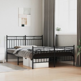 Estructura de cama cabecero y estribo metal negro 140x190 cm de , Camas y somieres - Ref: Foro24-373709, Precio: 105,85 €, De...