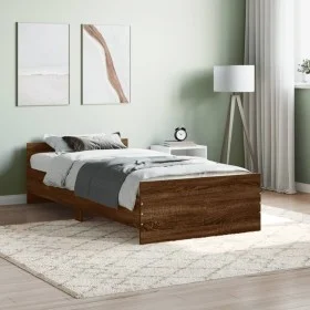 Estructura de cama madera de ingeniería marrón roble 100x200 cm de , Camas y somieres - Ref: Foro24-835938, Precio: 77,17 €, ...