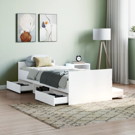 Estructura de cama con cabecero piecero blanca 75x190 cm de , Camas y somieres - Ref: Foro24-3203817, Precio: 139,97 €, Descu...