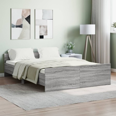 Estructura de cama con cabecero piecero gris Sonoma 140x190 cm de , Camas y somieres - Ref: Foro24-3203787, Precio: 171,71 €,...