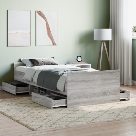 Estructura de cama con cabecero piecero gris Sonoma 100x200 cm de , Camas y somieres - Ref: Foro24-3203801, Precio: 165,14 €,...