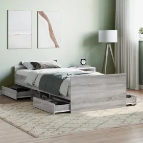Estructura de cama con cabecero piecero gris Sonoma 90x200 cm de , Camas y somieres - Ref: Foro24-3203808, Precio: 192,29 €, ...