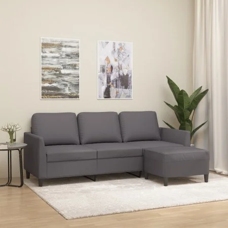 3-seater sofa with stool gray synthetic leather 180 cm by , Sofas - Ref: Foro24-3201124, Price: 316,67 €, Discount: %