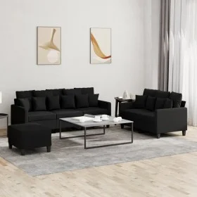 Sofa set with cushions 3 pieces black fabric by , Sofas - Ref: Foro24-3201676, Price: 531,50 €, Discount: %