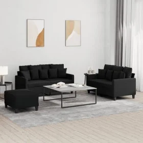 Sofa set with cushions 3 pieces black fabric by , Sofas - Ref: Foro24-3201660, Price: 427,98 €, Discount: %