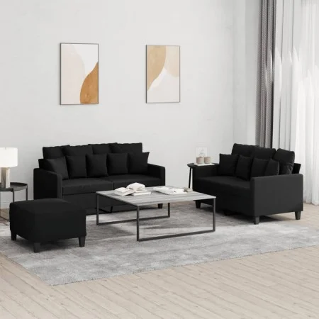 Sofa set with cushions 3 pieces black fabric by , Sofas - Ref: Foro24-3201660, Price: 427,98 €, Discount: %