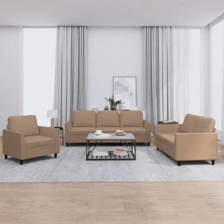 3-teilige Sofagarnitur aus Cappuccino-Kunstleder mit Kissen von , Sofas - Ref: Foro24-3201744, Preis: 576,04 €, Rabatt: %