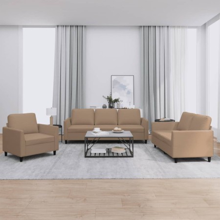 Juego de sofás con cojines 3 piezas cuero sintético capuchino de , Sofás - Ref: Foro24-3201744, Precio: 584,38 €, Descuento: %