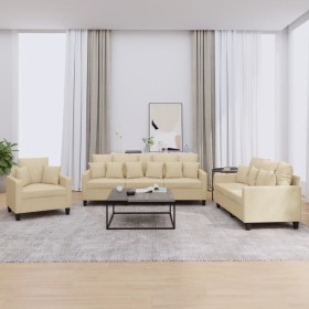 Juego de sofás con cojines 3 piezas tela crema de , Sofás - Ref: Foro24-3201634, Precio: 631,61 €, Descuento: %
