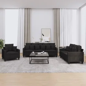 Sofa set with cushions 3 pieces black fabric by , Sofas - Ref: Foro24-3201636, Price: 613,20 €, Discount: %