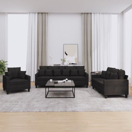 Juego de sofás con cojines 3 piezas tela negro de , Sofás - Ref: Foro24-3201636, Precio: 623,36 €, Descuento: %