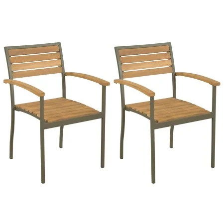 Sillas apilables de jardín 2 uds madera maciza acacia y acero de vidaXL, Sillas de jardín - Ref: Foro24-44236, Precio: 191,77...