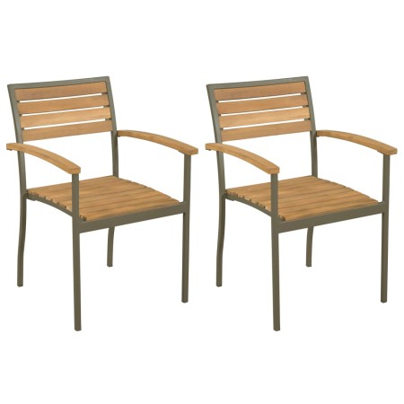 Sillas apilables de jardín 2 uds madera maciza acacia y acero de vidaXL, Sillas de jardín - Ref: Foro24-44236, Precio: 195,98...