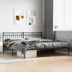 Bed frame with black metal headboard 193x203 cm by , Beds and slatted bases - Ref: Foro24-373697, Price: 102,98 €, Discount: %
