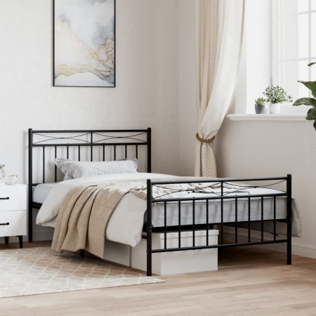 Estructura de cama con cabecero y estribo metal negro 100x200cm de , Camas y somieres - Ref: Foro24-373704, Precio: 77,82 €, ...