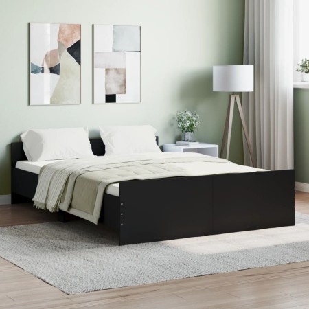 Estructura de cama con cabecero y piecero negro 140x190 cm de , Camas y somieres - Ref: Foro24-3203783, Precio: 158,99 €, Des...