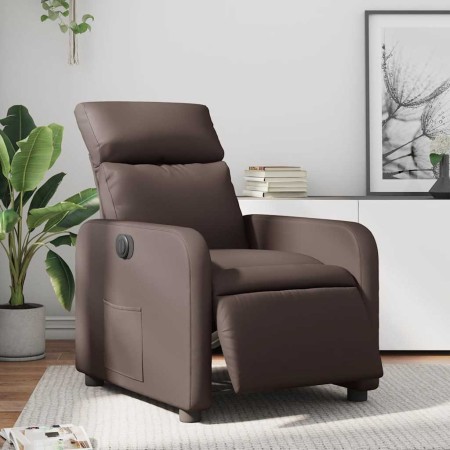 Sillón reclinable eléctrico de cuero sintético marrón en Sillones | Comprar online en Foru.es