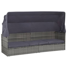 Cama de jardín con toldo 205x62 cm ratán sintético gris de vidaXL, Tumbonas - Ref: Foro24-43962, Precio: 262,78 €, Descuento: %