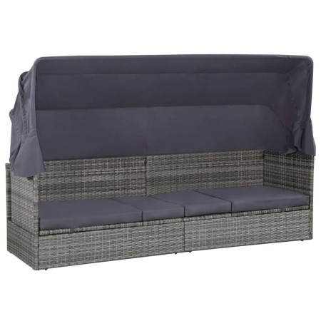 Cama de jardín con toldo 205x62 cm ratán sintético gris de vidaXL, Tumbonas - Ref: Foro24-43962, Precio: 262,78 €, Descuento: %