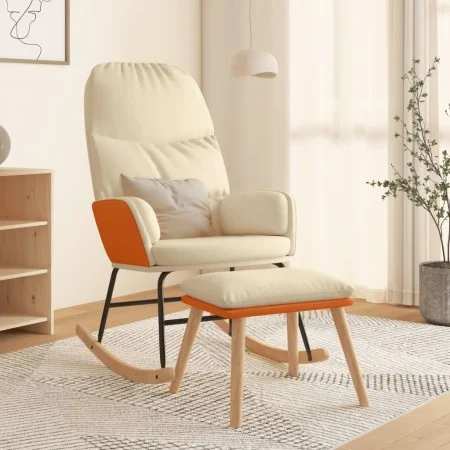Silla mecedora con reposapiés tela blanco crema de vidaXL, Mecedoras - Ref: Foro24-3097403, Precio: 149,54 €, Descuento: %