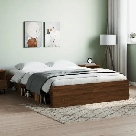 Estructura de cama roble marrón 160x200 cm de vidaXL, Camas y somieres - Ref: Foro24-3203879, Precio: 222,02 €, Descuento: %