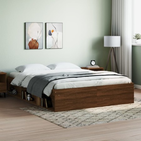 Estructura de cama roble marrón 140x200 cm de vidaXL, Camas y somieres - Ref: Foro24-3203865, Precio: 200,32 €, Descuento: %