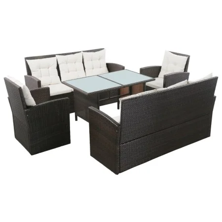 Set sofás de jardín 5 piezas y cojines ratán sintético marrón de vidaXL, Conjuntos de jardín - Ref: Foro24-43973, Precio: 841...