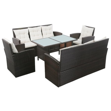 Set sofás de jardín 5 piezas y cojines ratán sintético marrón de vidaXL, Conjuntos de jardín - Ref: Foro24-43973, Precio: 752...