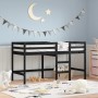 Cama alta de niños escalera madera maciza pino negra 80x200 cm de vidaXL, Camas y somieres - Ref: Foro24-835888, Precio: 155,...