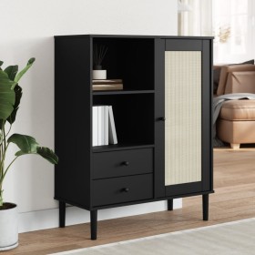 Aparador alto SENJA aspecto de ratán madera negro 90x40x112 cm de vidaXL, Aparadores - Ref: Foro24-358057, Precio: 127,24 €, ...