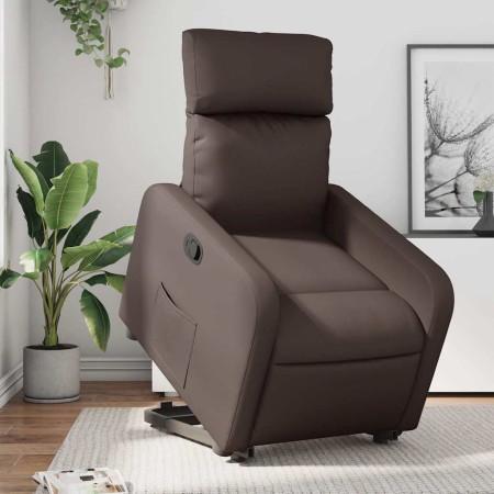 Sillón reclinable elevable cuero sintético marrón en Sillones | Comprar online en Foru.es