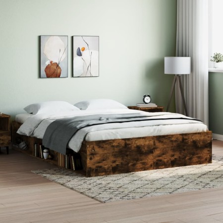 Estructura de cama roble ahumado 140x200 cm de vidaXL, Camas y somieres - Ref: Foro24-3203863, Precio: 140,83 €, Descuento: %