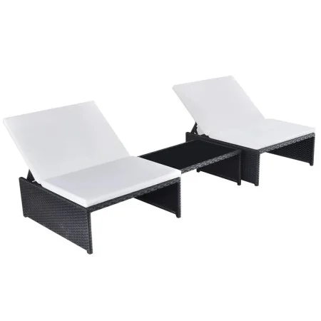 Sillas de jardín reclinables con mesa 2 uds ratán PE negro de vidaXL, Tumbonas - Ref: Foro24-43069, Precio: 174,45 €, Descuen...