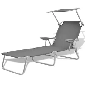 Sonnenliege mit grauer Stahlmarkise von vidaXL, Liegen - Ref: Foro24-42934, Preis: 112,58 €, Rabatt: %