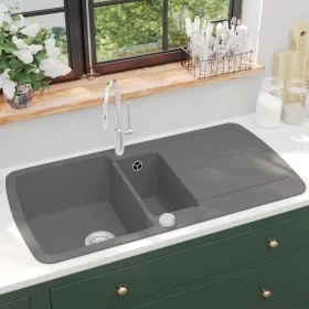 Fregadero de cocina con dos senos de granito gris de vidaXL, Fregaderos - Ref: Foro24-142947, Precio: 260,48 €, Descuento: %