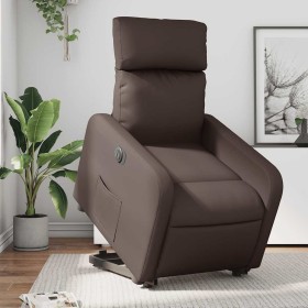 Sillón reclinable elevable eléctrico de cuero sintético marrón en Sillones | Comprar online en Foru.es