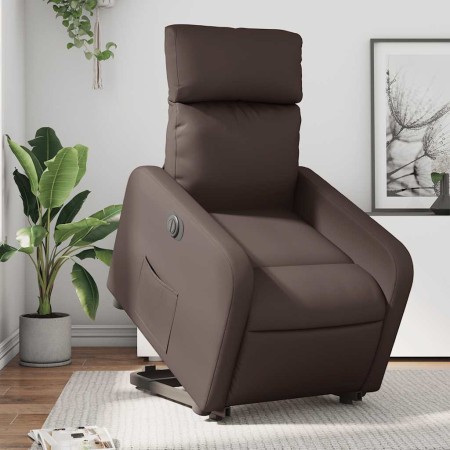 Sillón reclinable elevable eléctrico de cuero sintético marrón en Sillones | Comprar online en Foru.es