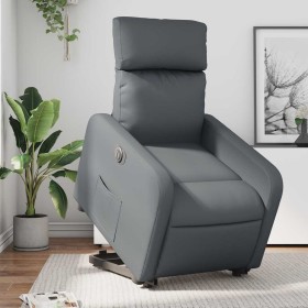 Sillón reclinable elevable eléctrico de cuero sintético gris en Sillones | Comprar online en Foru.es
