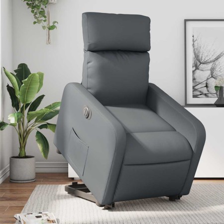 Sillón reclinable elevable eléctrico de cuero sintético gris en Sillones | Comprar online en Foru.es