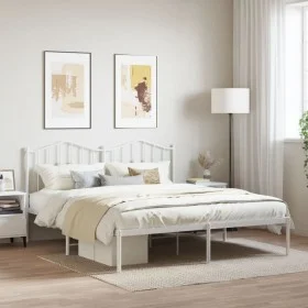 Estructura de cama de metal con cabecero blanco 180x200 cm de vidaXL, Camas y somieres - Ref: Foro24-373842, Precio: 105,79 €...