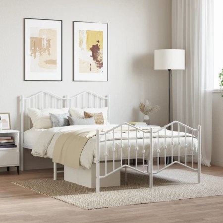 Estructura cama metal con cabecero y estribo blanco 120x200 cm de vidaXL, Camas y somieres - Ref: Foro24-373854, Precio: 101,...