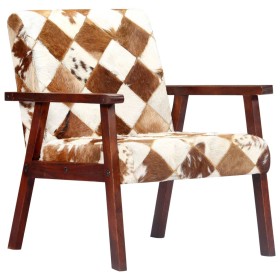Sillón de cuero auténtico de cabra blanco y marrón de vidaXL, Sillones - Ref: Foro24-247644, Precio: 232,20 €, Descuento: %