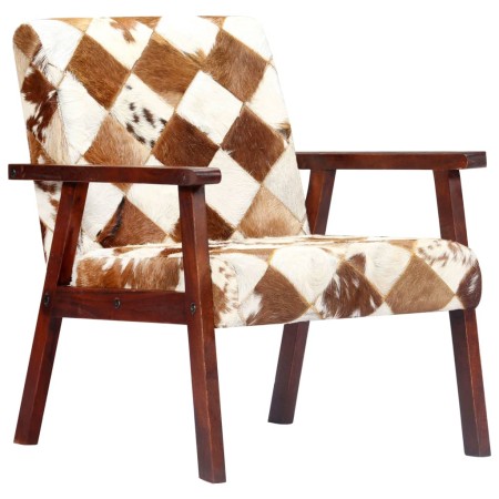 Sillón de cuero auténtico de cabra blanco y marrón de vidaXL, Sillones - Ref: Foro24-247644, Precio: 232,20 €, Descuento: %