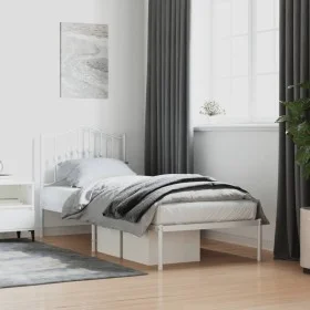 Metal bed frame with white headboard 90x200 cm by vidaXL, Beds and slatted bases - Ref: Foro24-373831, Price: 73,91 €, Discou...