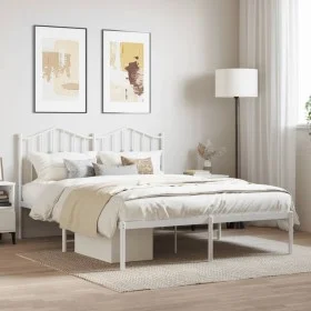 Estructura de cama de metal con cabecero blanca 140x190 cm de vidaXL, Camas y somieres - Ref: Foro24-373838, Precio: 108,71 €...