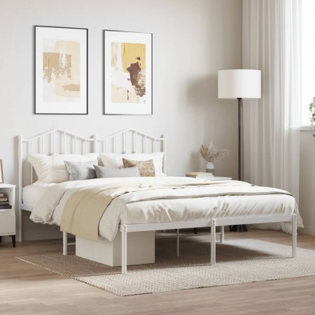 Estructura de cama de metal con cabecero blanca 140x190 cm de vidaXL, Camas y somieres - Ref: Foro24-373838, Precio: 110,51 €...
