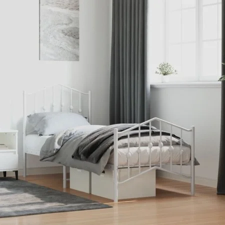 Metal bed frame with headboard and footboard white 75x190 cm by vidaXL, Beds and slatted bases - Ref: Foro24-373846, Price: 7...