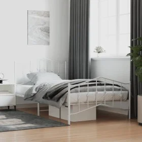 Estructura cama metal con cabecero y pie cama blanca 107x203 cm de vidaXL, Camas y somieres - Ref: Foro24-373852, Precio: 77,...