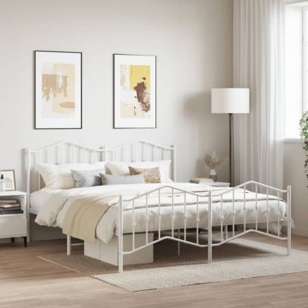 Estructura cama metal con cabecero y estribo blanco 160x200 cm de vidaXL, Camas y somieres - Ref: Foro24-373859, Precio: 119,...