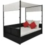 Cama de jardín con toldo ratán sintético negro 190x130 cm de vidaXL, Camas para exteriores - Ref: Foro24-42901, Precio: 538,2...